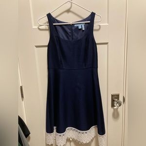 Draper James | Navy Blue Dress with White Lace Trim Reese Witherspoon Birthday